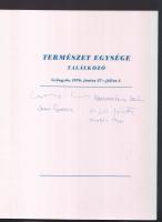 1976 Természet egysége találkozó emléklap tudósok aláírásával: Csányi Vilmos biológus, Marx György atomfizikus, Kajtár Márton kémikus, Károlyházi Frigyes fizikus