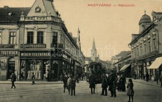 Nagyvárad Rákóczi street with tram and the shop of the Wéber brothers