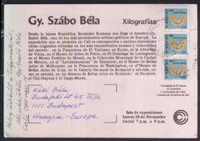 Gy. Szabó Béla grafikus fametszetét ábrázoló képeslap a művész saját kezű soraival