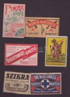 1890-1920 72 darabos, régi 95 %-ban háború előtti magyar és külföldi gyufacímke-gyűjtemény, igazi ri...