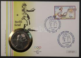 Niue 1987. 5$ "Steffi Graf" sorszámozott érmés borítékon elsőnapi bélyegzés, hátoldali ismertetővel T:BU