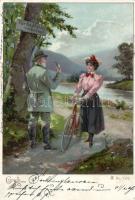 Hunter, cyclist lady litho