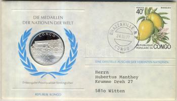 Kongó 1977. "Egyesült Nemzetek" Ag érem első napi bélyeges borítékban T:PP /  Congo 1977. "United Nations" Ag medal in stamped first day card C:PP