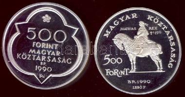 1990. 500Ft Ag + 500Ft Ag "Mátyás király" pár eredeti dísztokban T:PP