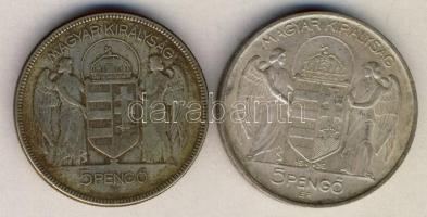 1930. 5P Ag "Horthy jobbra" T:3 + 1939. 5P Ag "Horthy - balra" T:2-