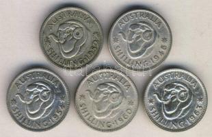 Ausztrália 1946-1963. 1 Sh Ag (5x) klf évszámokkal! T:vegyes Australia 1946-63. 1 Shilling Ag (5x) different years C:mixed