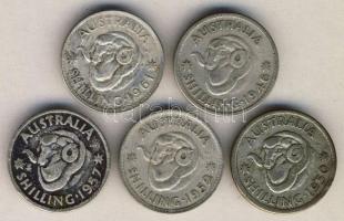 Ausztrália 1946-1961. 1 Sh Ag (5x) klf évszámokkal! T:2-,3 Australia 1946-61. 1 Shilling Ag (5x) different years C:2-,3