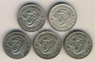 Ausztrália 1946-1958. 1 Sh Ag (5x) klf évszámokkal! T:2-,3 Australia 1946-1958. 1 Shilling Ag (5x) different years C:2-,3