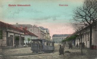 Békéscsaba Vasút utca városi vasúttal és Adler Lajos üzletével (fl)