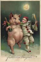 New Year clown, pig litho