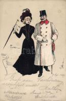 1899 K.u.K. katonatiszt és hölgy s: F. Gareis, 1899 K.u.K. military officer with lady s: F. Gareis