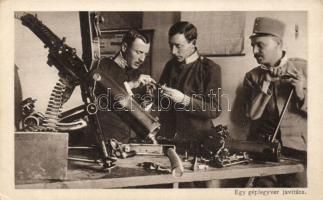 Military WWI repairing a machine gun