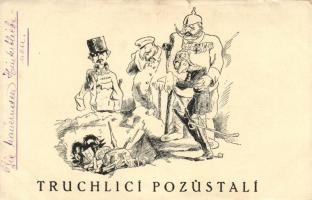 WWI political propaganda, satire, Hindenburg, Wilhelm II, Charles IV, Ferdinand I s: Trottoire (small tear)