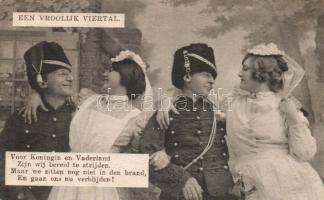 Military WWI Dutch soldiers, ladies