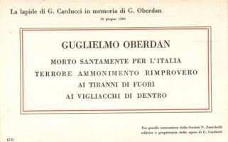 Giosue Carducci's in memoria di G. Oberdan / Italian national poem, propaganda, Giosue Carducci olasz nemzeti verse, propaganda