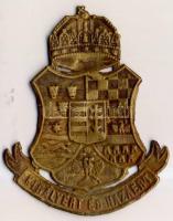 Királyért és hazáért katonai sapkajelvény rogzítők nélkül, szalag széle elvált / Hungarian military cap-badge