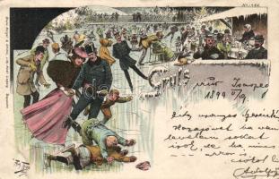 1899 Ice skating litho s: Arthur Thiele (wet damage)