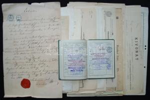1890-1945 közel 50 darab vegyes, nagyrészt okmánybélyeges okmány: keresztlevél, igazolvány