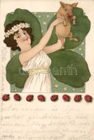 Lady, pig, ladybugs litho