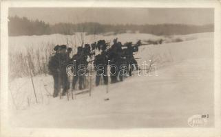 WWI Swedish military, soldiers in the snow, photo, Első világháborús svéd katonai lap, katonák a hóban, photo