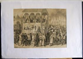 cca 1880 4 db régi metszet: A Fehér ház építése 36x25 cm + 2 db Garibaldi, + felvonulás