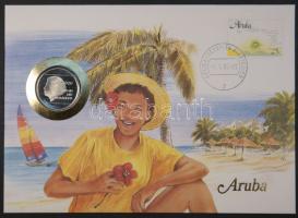 Aruba 1988. 1Fl Beatrix bélyeges érmés borítékon, ismertetővel T:PP Aruba 1988. 1 Florin "Beatrix" coin letter with stamp and description C:PP