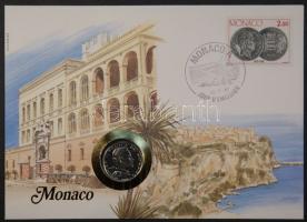 Monaco 1986. 1Fr III. Rainier bélyeges érmés borítékon alkalmi bélyegzéssel, ismertetővel T:1 Monaco 1986. 1 Franc "Rainier III" in coin letter with stamp and description C:unc