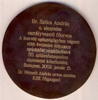 2002. "Magyar Honvédség Központi Honvédkórház" Br emlékérem dísztokban T:2