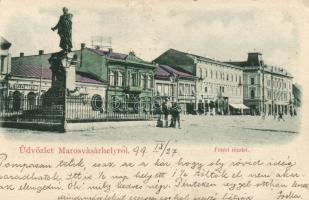 1899 Marosvásárhely main square with the shop of Márton Petelei (cut)