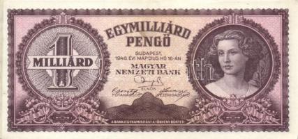 1946. 1.000.000.000P (3x) egymás utáni és közeli sorszámokkal T:II+ (hajtatlan)