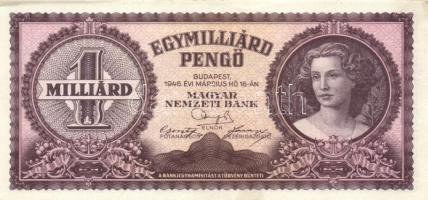 1946. 1.000.000.000P (3x) egymás utáni és közeli sorszámokkal T:II+ (hajtatlan)