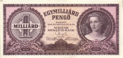 1946. 1.000.000.000P (3x) egymás utáni és közeli sorszámokkal T:II+ (hajtatlan)