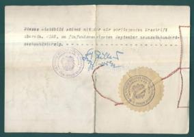 1941 Újverbászi születésű férfi szabadulólevele az auswitzi koncentrációs táborból 14 hónapnyi fogsá...