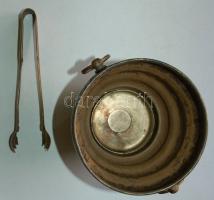 Régi réz pezsgősüveg tartó jégkocka-kanállal 15cm magas