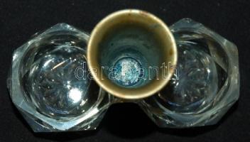 Régi réz-üveg fogpiszkáló és fűszertartó 12x8cm