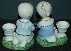 Kézzel festett jelzés nélküli gyermekeket ábrázoló porcelán gyertyatartó pár / Handpainted chinaware...