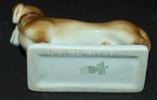 Kézzel festett jelzett Zsolnay porcelán tacskó figura / Handpainted Zsolnay chinaware figure 8x10cm