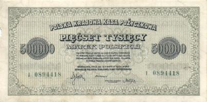 Lengyelország /Lengyel Állami Hitelbank/inflációs kiadások 1923. 500.000M T:III Poland/Polish State Loan Bank/inflation issues 1923. 500.000 Marek C:F