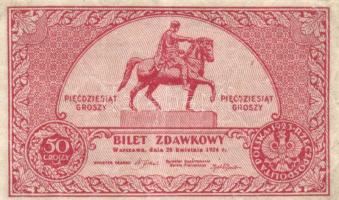 Lengyelország /Pénzügyminisztériumi kiadás/ideiglenes 1924. 50Gr T:III+  Poland/Ministry of Finance/Bilet Zdawkowy issue 1924. 50 Groszy C:F+