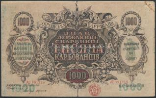 Ukrajna/Autonóm Köztársaság/Államkincstári kiadás 1918. 1000K T:III- Ukraine/Autonomous Republic/State Treasury Notes 1918. 1000 Karbovantsiv C:VG