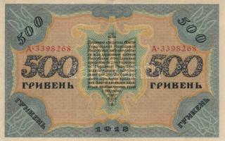 Ukrajna/Autonóm Köztársaság 1918. 500H T:II
Ukraine/Autonomous Republic/State Credit notes 1918. 500...