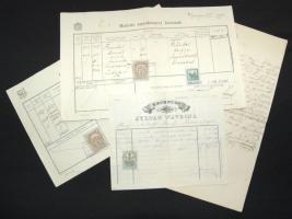 9 db okmánybélyeg és 1 szignetta (5 db okmányon) + 5 db Budapesti városi bélyeg