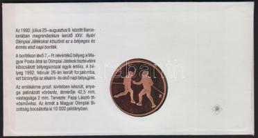 1992 "Barcelona-magyar csapat" emlékérem bélyeges borítékon, elsőnapi bélyegzéssel T:PP Cs...