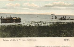 Balaton halászat; a háló behúzása