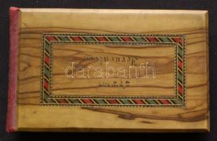 A Szentföld képei és virágai fa-borítású füzet a 12 kőnyomatos képpel és szárított virágokkal. / Flowers and views of the Holy Land. 12 litho pictures and dried flowers in wood covered booklet 17x11 cm