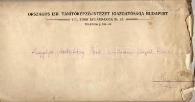1938 Országos Izraelita Tanítóképző Intézet íratok, levelek, borítékban