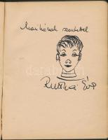 Emlékkönyv az 1950-es évekből számos színművész aláírásaival: Ruttkay Éva (rajzai is), Salamon Béla, Krencsey Mariann, Kállay Ilona, stb