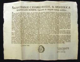 1792 Katonaszökevények részére adott közkegyelem hirdetménye latin nyelven / General-amnesty for deserted soldiers in Latin. 43x37 cm