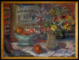 1968 Uhrig Zsigmond (1919-1993): Csendélet almákkal, Olaj, vászon, jelzett, 80x60 cm keretben