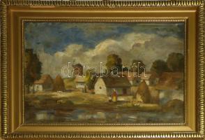 Iványi-Grünwald Béla (1867-1940): Falu szélmalommal. Olaj, vászon, Jelzett. (néhány helyen javított) / Béla Iványi-Grünwald: Village with windmill. Oil, canvas. Signed. (repaired in parts) 80x60 cm